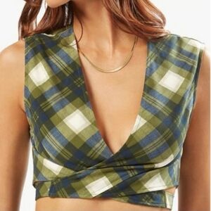 WEWOREWHAT Wrap Top Vintage Plaid Size Medium